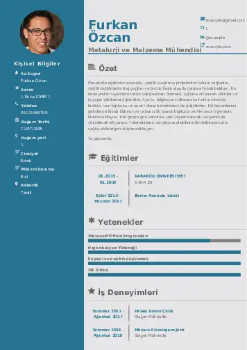 Metalürji Ve Malzeme Mühendisliği Cv Örnekleri cv indir